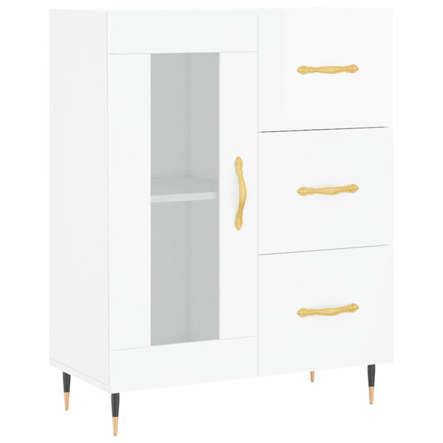 skænk 69,5x34x90 cm konstrueret træ hvid højglans