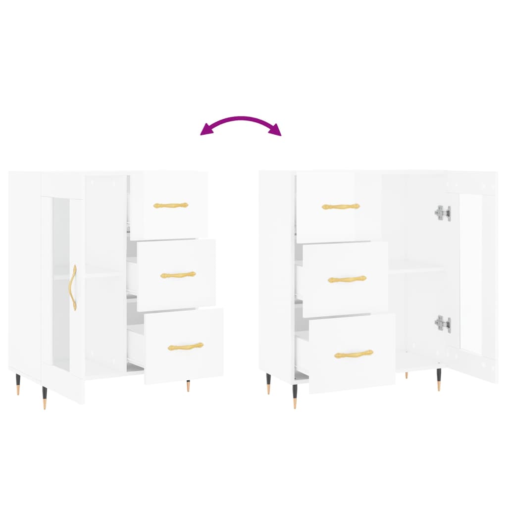 skænk 69,5x34x90 cm konstrueret træ hvid højglans