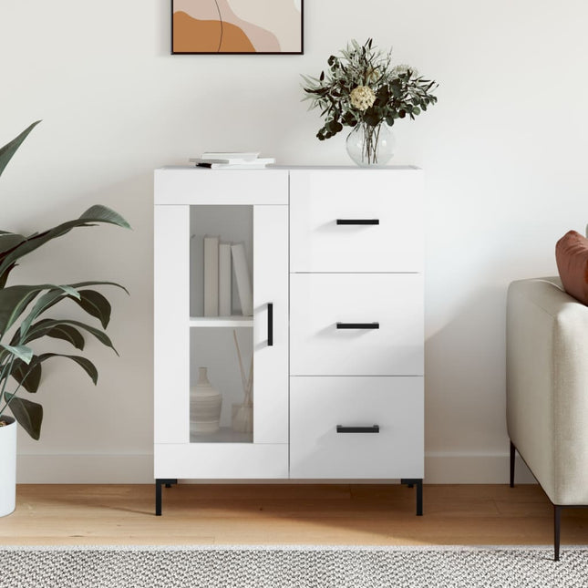 skænk 69,5x34x90 cm konstrueret træ hvid højglans