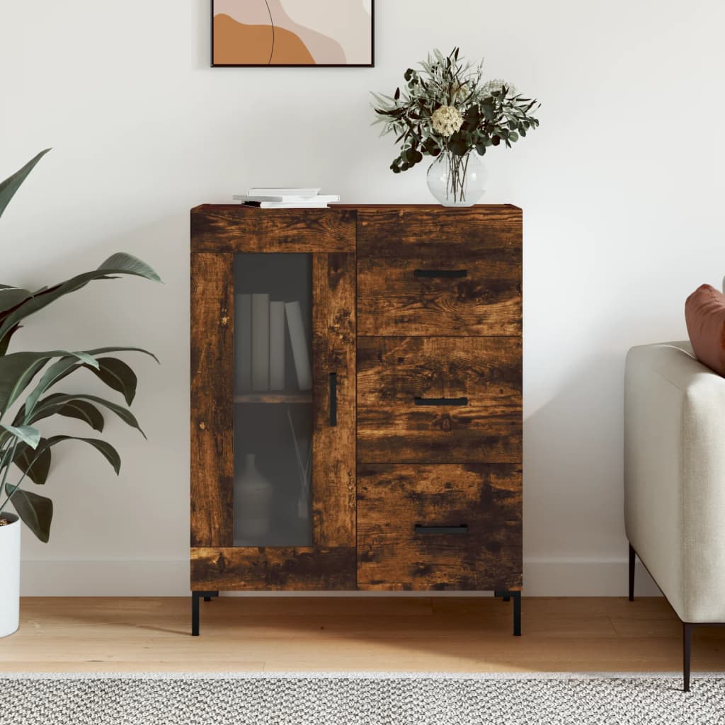 skænk 69,5x34x90 cm konstrueret træ røget egetræsfarve