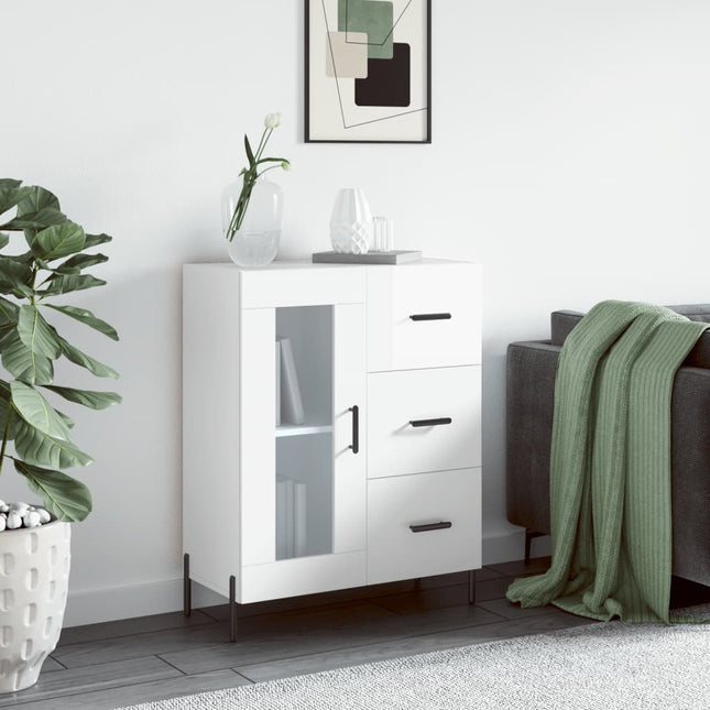 skænk 69,5x34x90 cm konstrueret træ hvid højglans