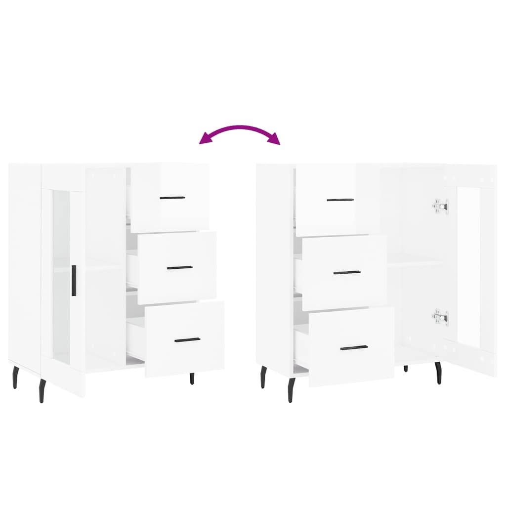 skænk 69,5x34x90 cm konstrueret træ hvid højglans