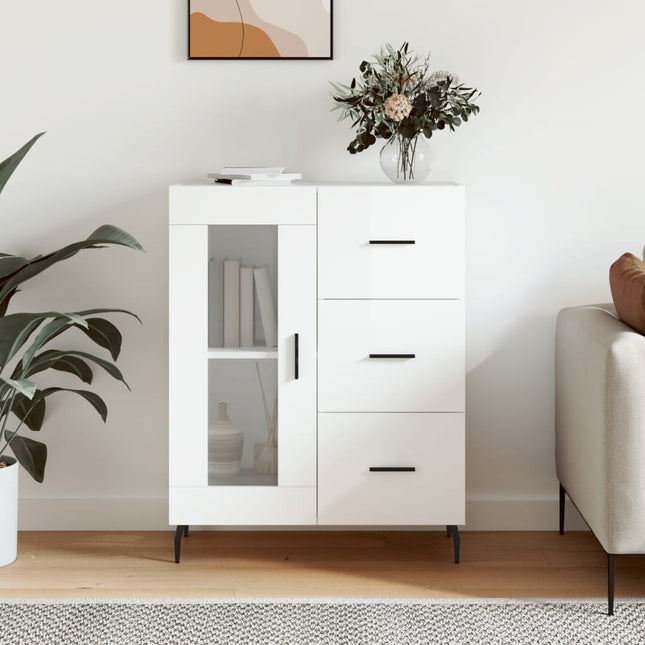 skænk 69,5x34x90 cm konstrueret træ hvid højglans