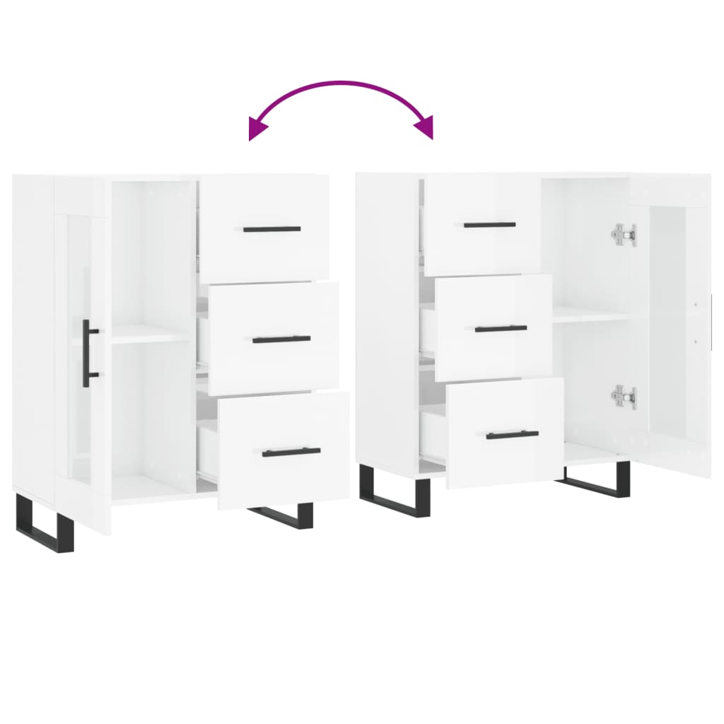 skænk 69,5x34x90 cm konstrueret træ hvid højglans