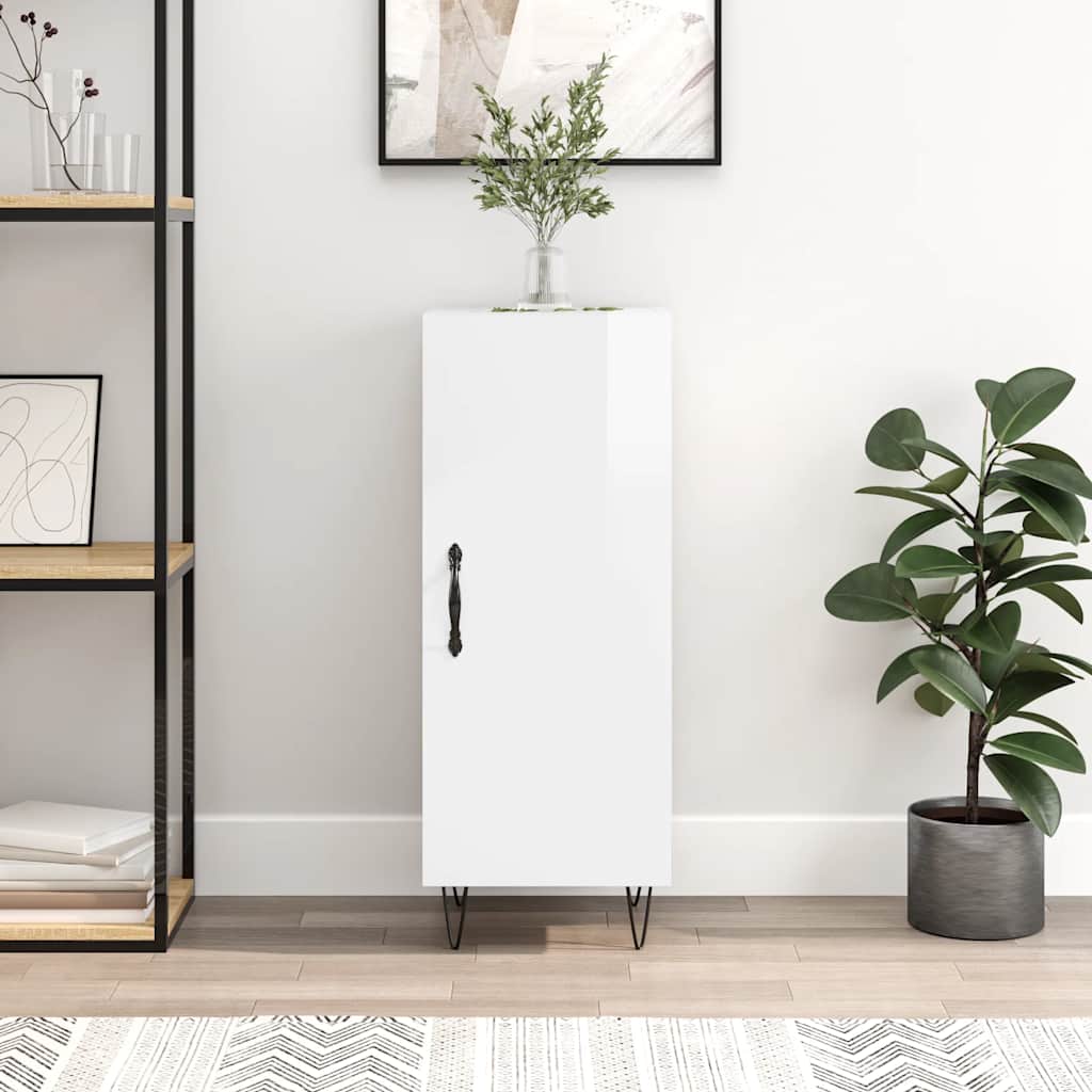 skænk 34,5x34x90 cm konstrueret træ hvid højglans