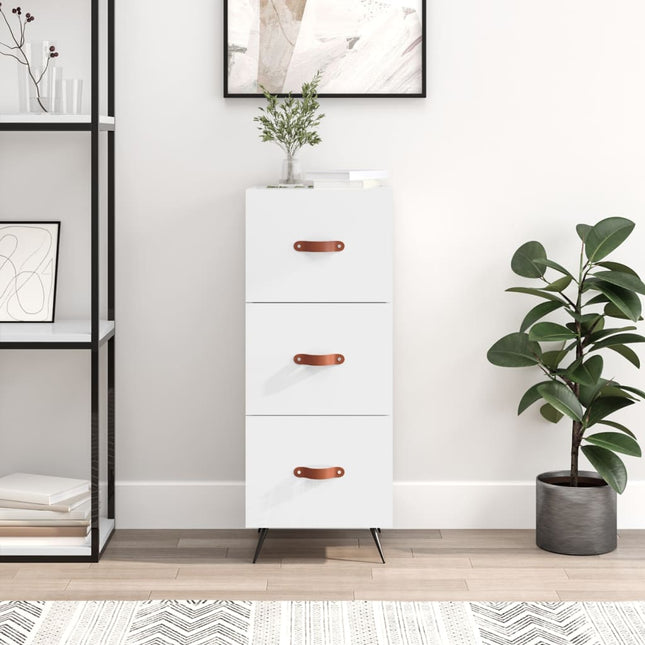 skænk 34,5x34x90 cm konstrueret træ hvid højglans