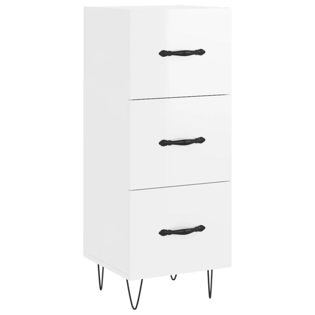skænk 34,5x34x90 cm konstrueret træ hvid højglans