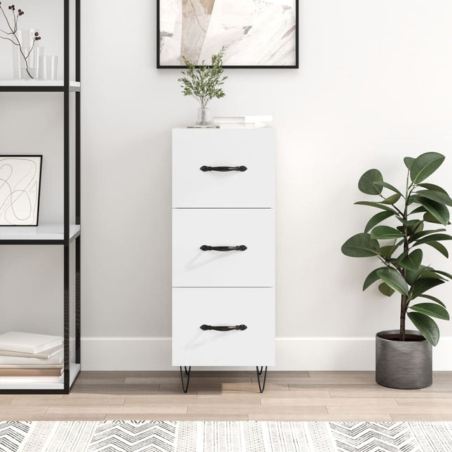 skænk 34,5x34x90 cm konstrueret træ hvid højglans
