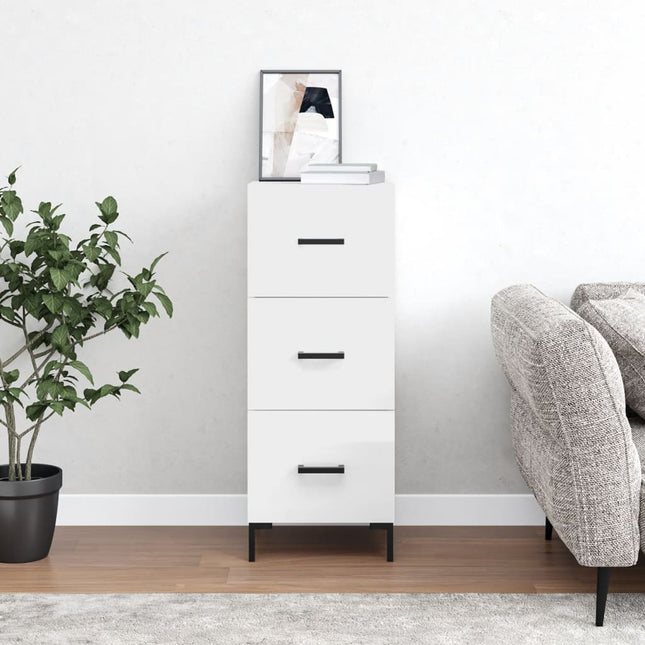 skænk 34,5x34x90 cm konstrueret træ hvid højglans