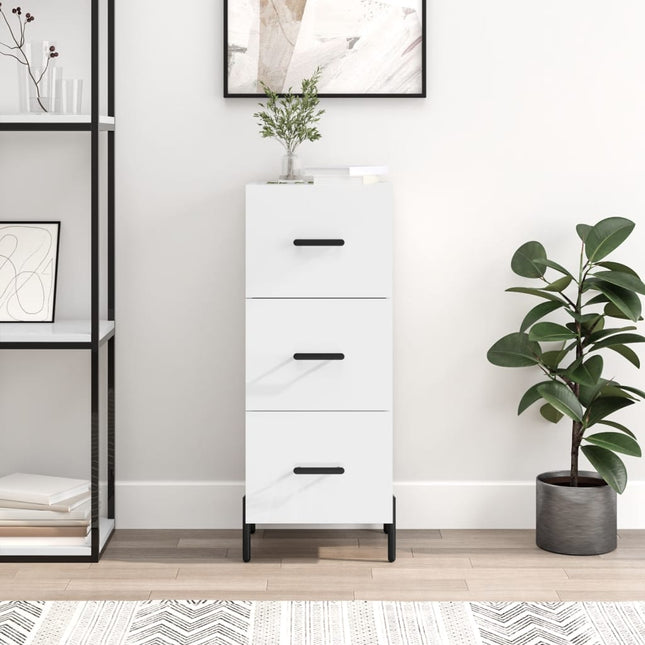skænk 34,5x34x90 cm konstrueret træ hvid højglans