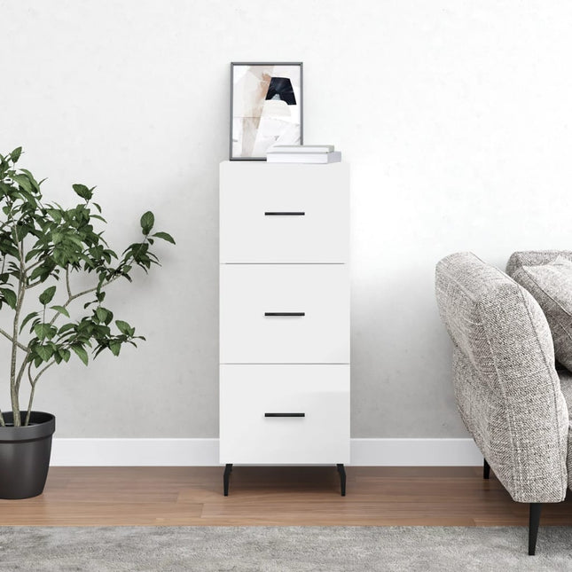 skænk 34,5x34x90 cm konstrueret træ hvid højglans