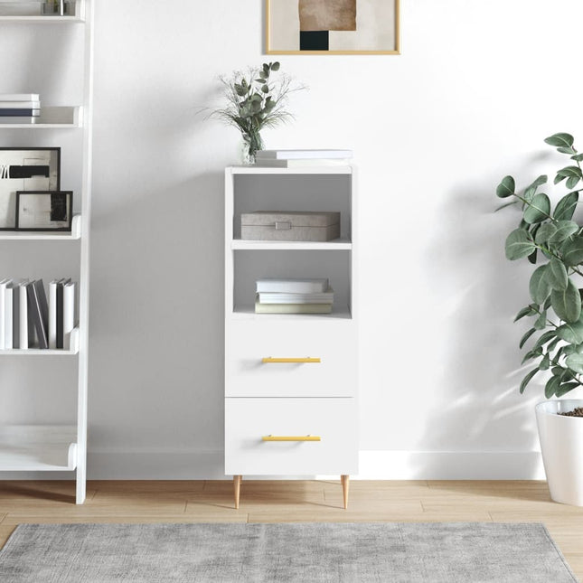skænk 34,5x34x90 cm konstrueret træ hvid højglans