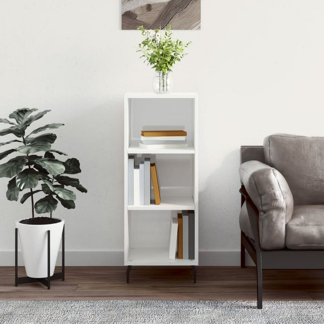 skænk 34,5x32,5x90 cm konstrueret træ hvid højglans