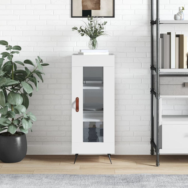 skænk 34,5x34x90 cm konstrueret træ hvid højglans