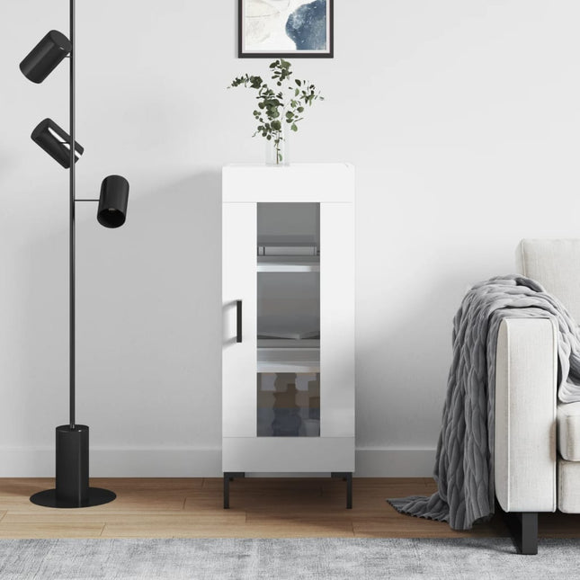 skænk 34,5x34x90 cm konstrueret træ hvid højglans