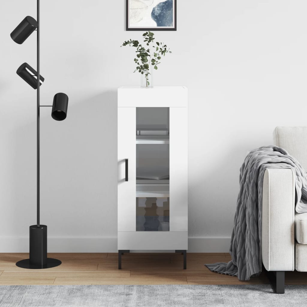 skænk 34,5x34x90 cm konstrueret træ hvid højglans