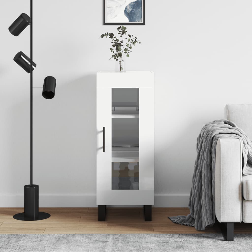 skænk 34,5x34x90 cm konstrueret træ hvid højglans