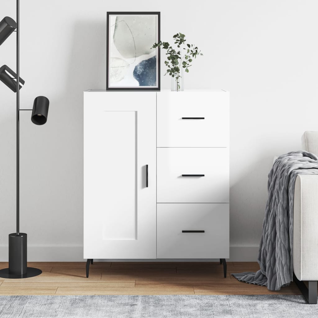 skænk 69,5x34x90 cm konstrueret træ hvid højglans