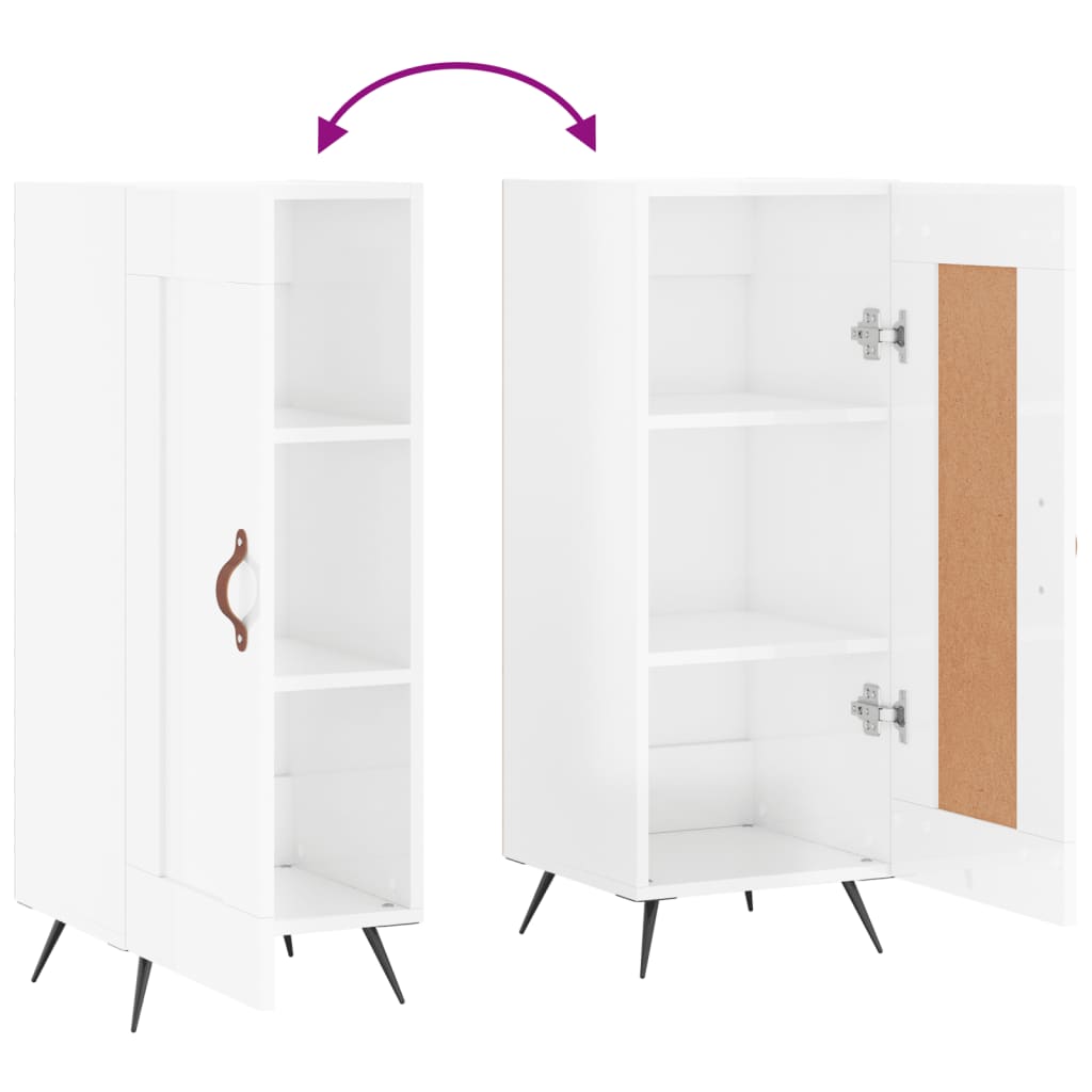 skænk 34,5x34x90 cm konstrueret træ hvid højglans