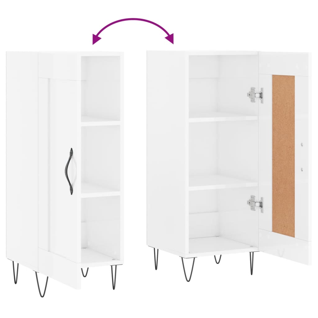 skænk 34,5x34x90 cm konstrueret træ hvid højglans