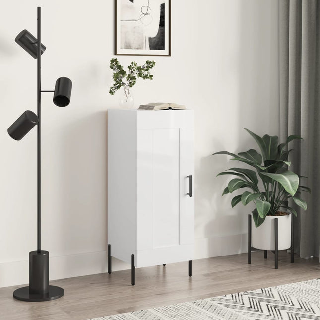 skænk 34,5x34x90 cm konstrueret træ hvid højglans