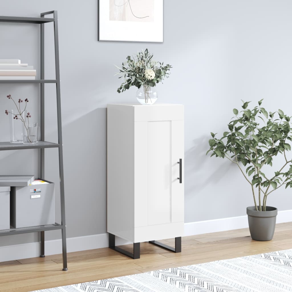 skænk 34,5x34x90 cm konstrueret træ hvid højglans