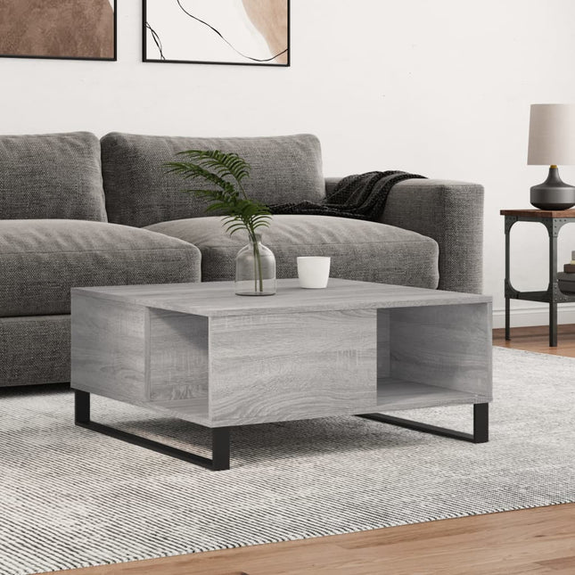 sofabord 80x80x36,5 cm konstrueret træ grå sonoma-eg
