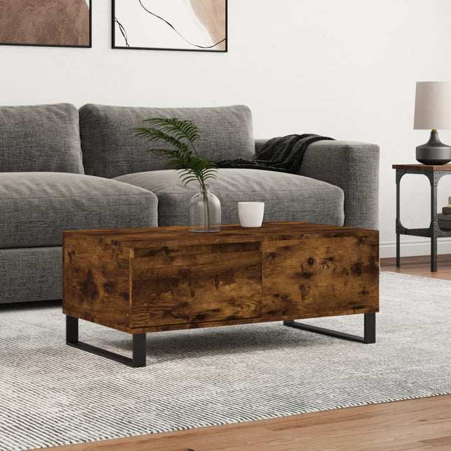 sofabord 90x50x36,5 cm konstrueret træ røget egetræsfarve