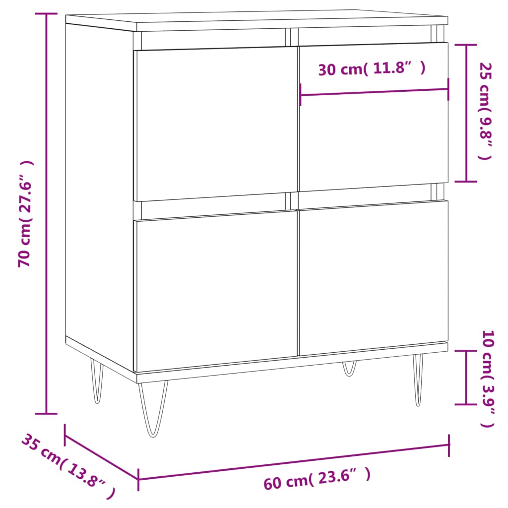 skænk 60x35x70 cm konstrueret træ hvid