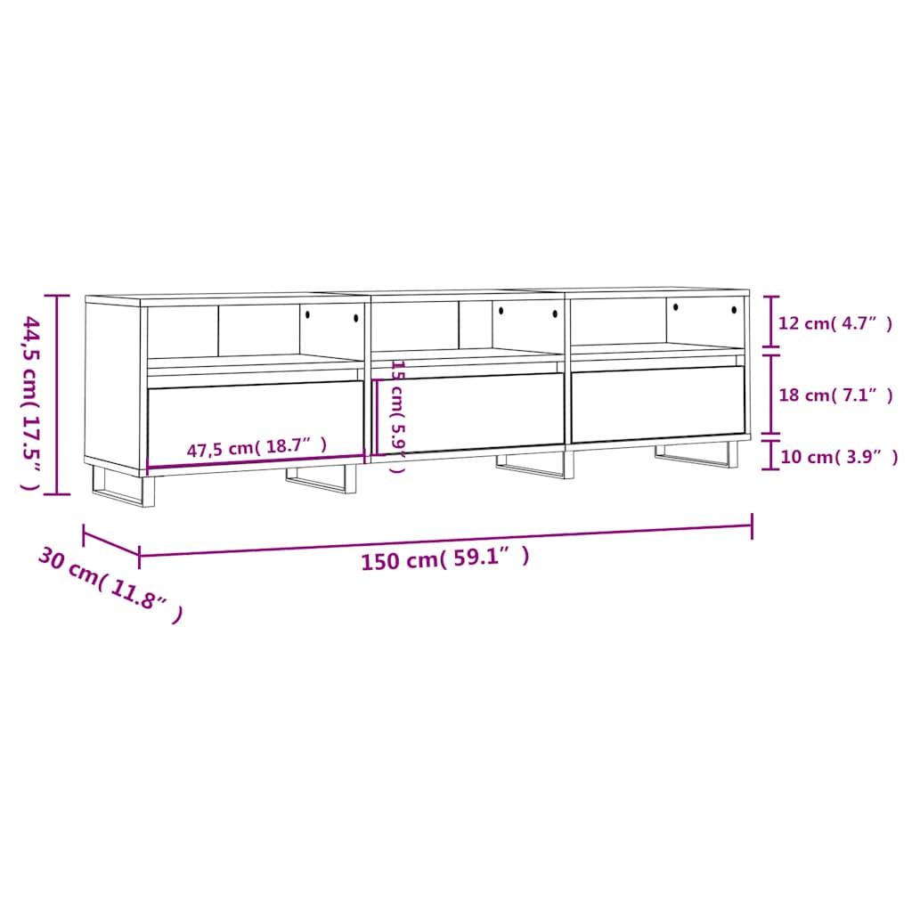 tv-bord 150x30x44,5 cm konstrueret træ grå sonoma-eg