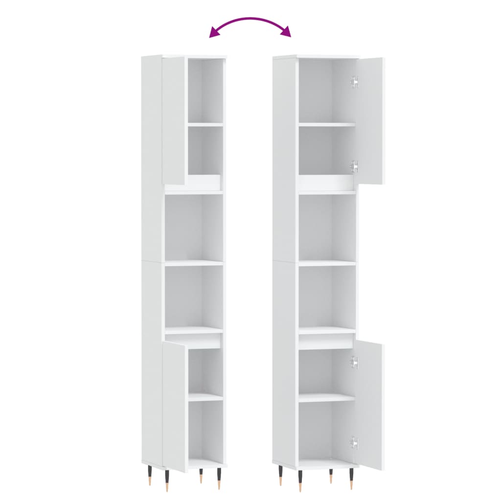 badeværelsesskab 30x30x190 cm konstrueret træ hvid