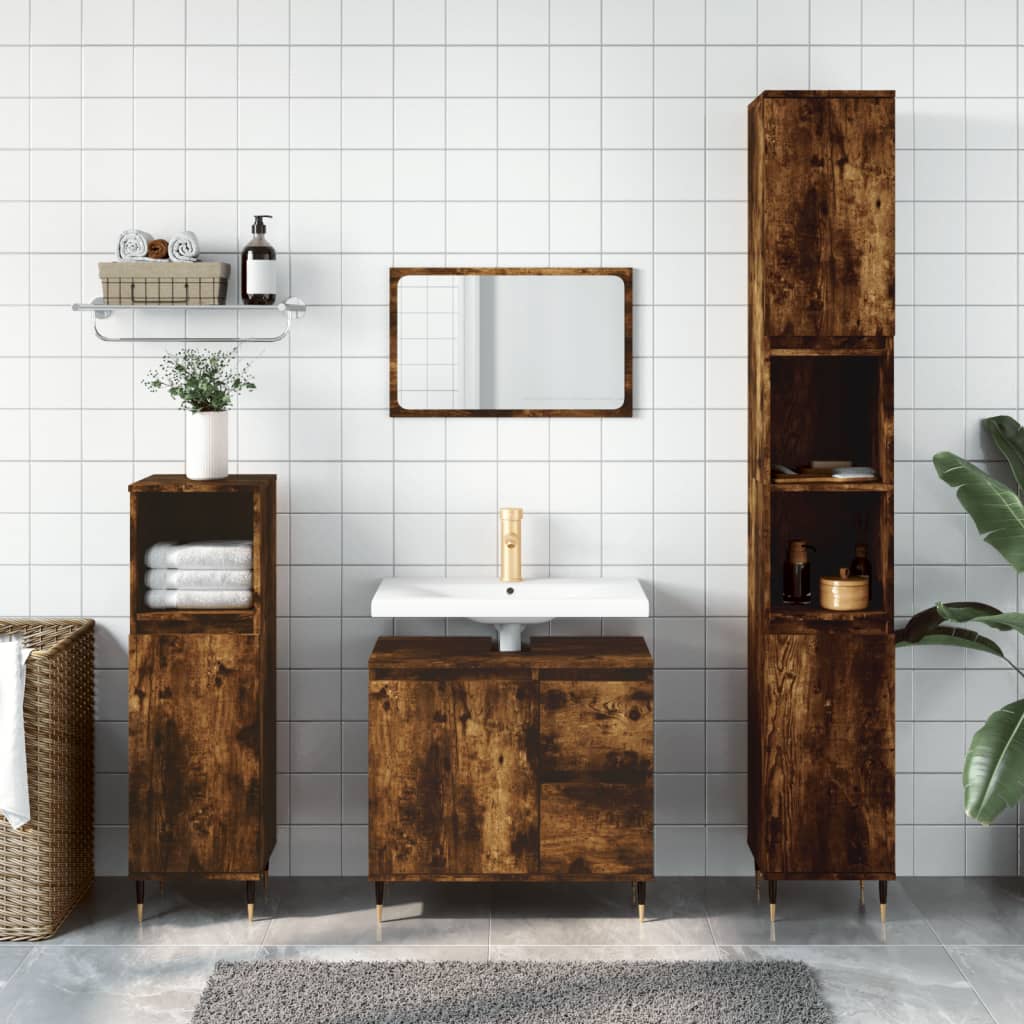 Højt badeværelsesskab 30×30×190 cm i røget egetræ look - konstrueret træ