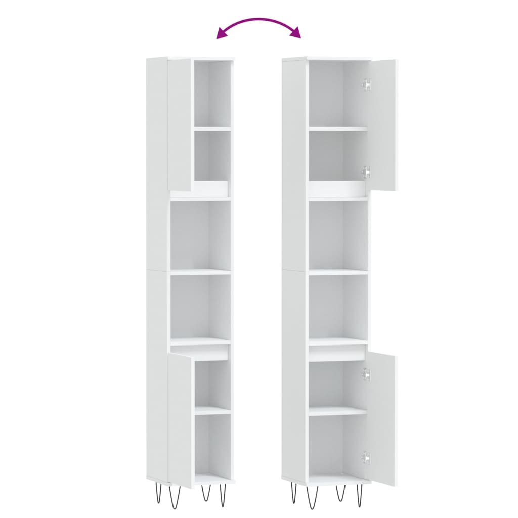 badeværelsesskab 30x30x190 cm konstrueret træ hvid
