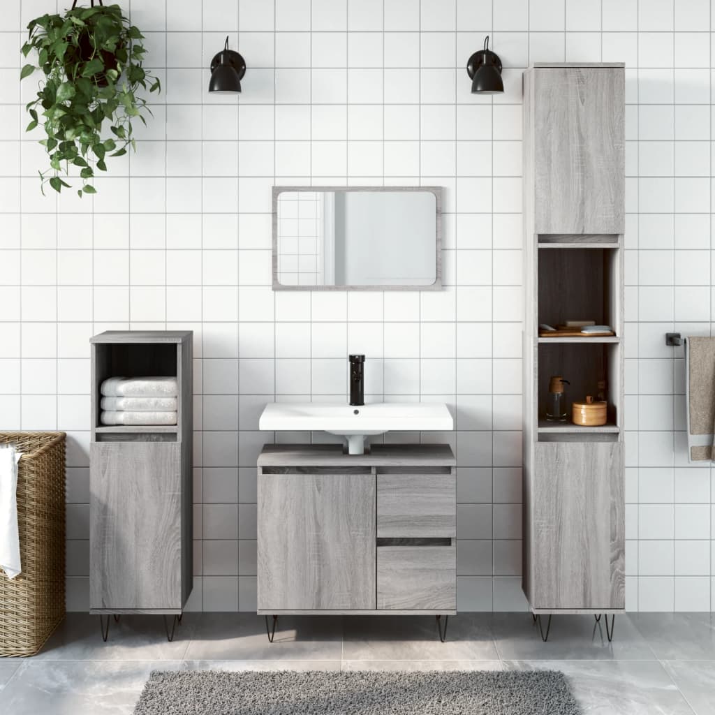 Højskab til badeværelse 30×30×190 cm - grå sonoma-eg, konstrueret træ
