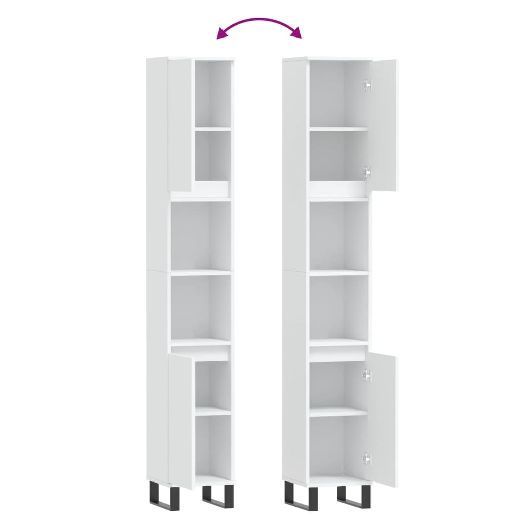 badeværelsesskab 30x30x190 cm konstrueret træ hvid
