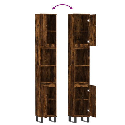 badeværelsesskab 30x30x190 cm konstrueret træ røget egetræ