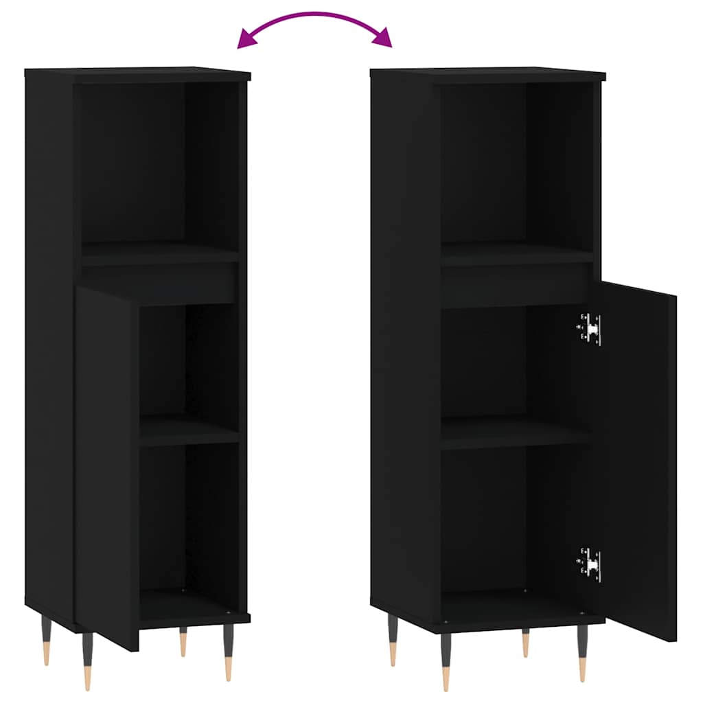 badeværelsesskab 30x30x100 cm konstrueret træ sort