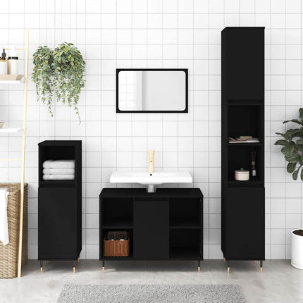 badeværelsesskab 30x30x100 cm konstrueret træ sort