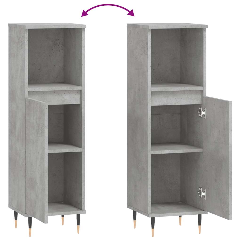 badeværelsesskab 30x30x100 cm konstrueret træ betongrå