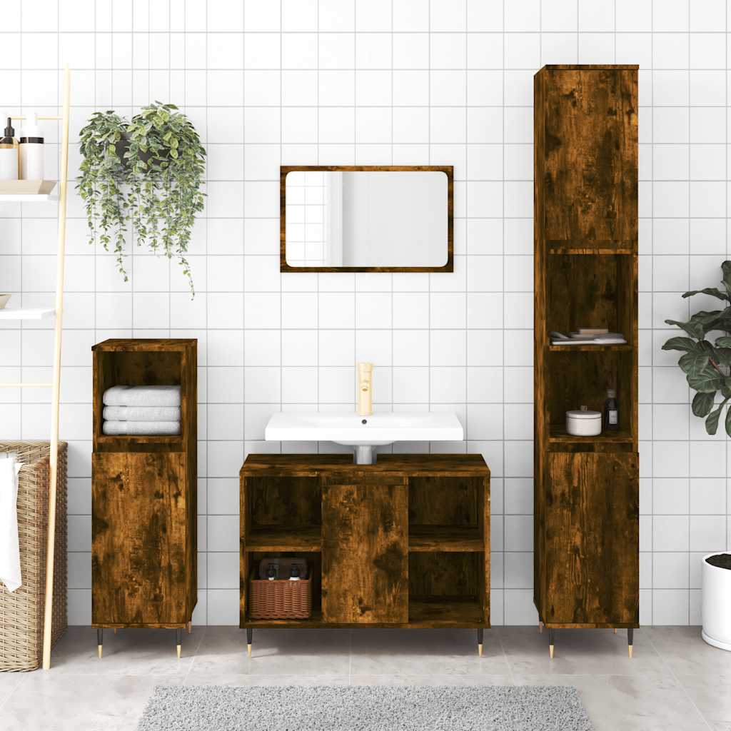 Badeværelsesskab 30×30×100 cm - konstrueret træ, røget egetræ