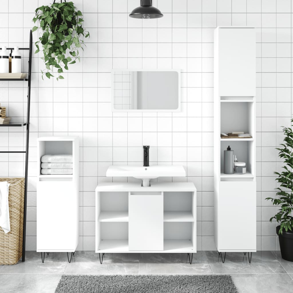 Badeværelsesskab 30×30×100 cm - hvid, konstrueret træ