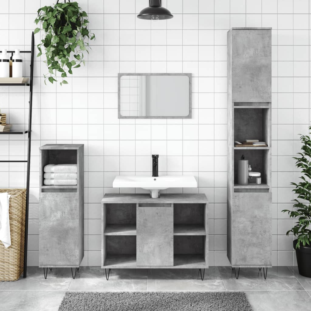 Badeværelsesskab 30×30×100 cm - konstrueret træ, betongrå