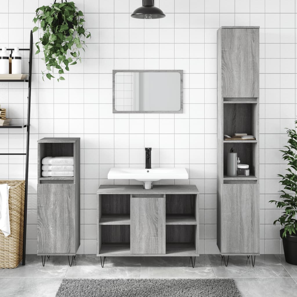 Badeværelsesskab 30×30×100 cm - konstrueret træ, grå sonoma-eg
