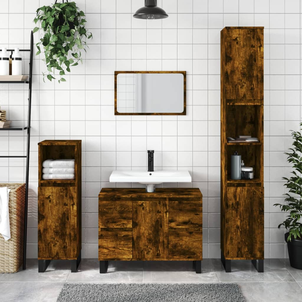 Højt badeværelsesskab 30x30x100 cm - konstrueret træ, røget egetræ