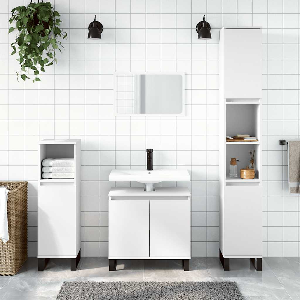 Badeværelsesskab i hvid - 58×33×60 cm, konstrueret træ med jernfødder