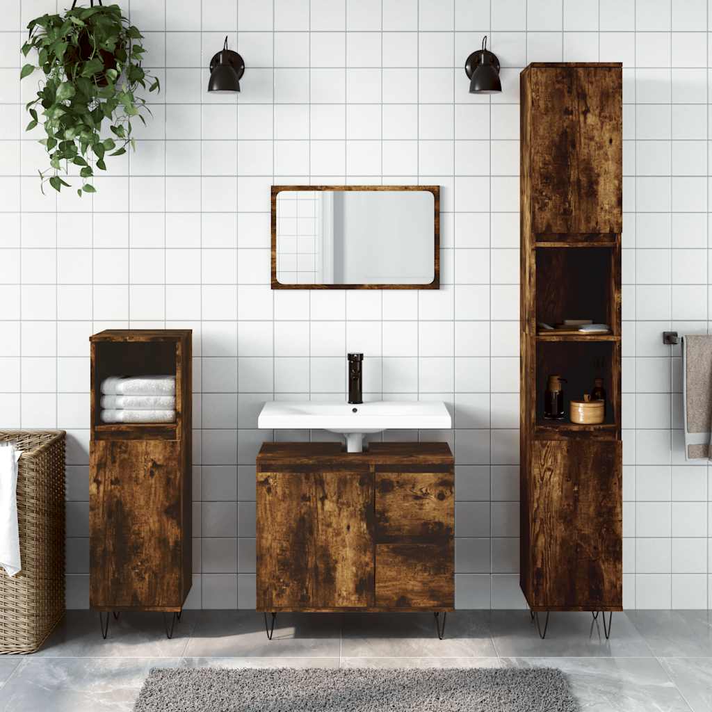 badeværelsesskab 65x33x60 cm konstrueret træ røget egetræ billede