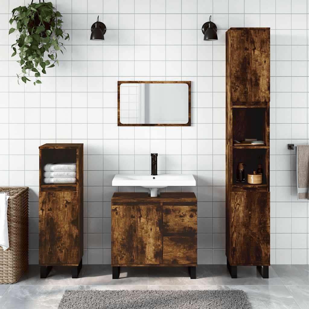 Badeværelsesskab 65×33×60 cm i konstrueret træ - røget egetræ