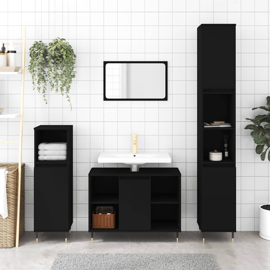 Badeværelsesskab 80×33×60 cm i konstrueret træ - sort