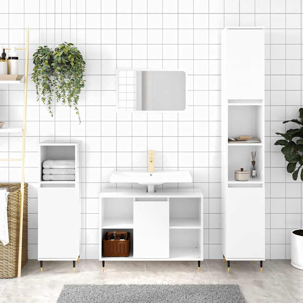 badeværelsesskab 80x33x60 cm konstrueret træ hvid højglans billede