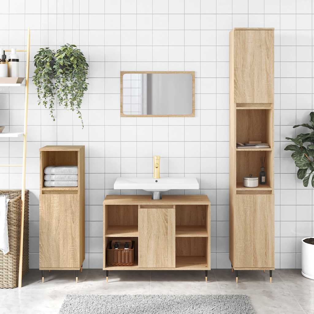 Badeværelsesskab 80×33×60 cm i konstrueret træ - sonoma-eg